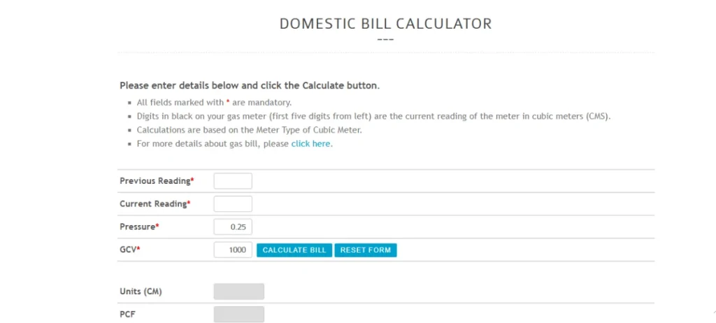 SSGC domestic bill calculator