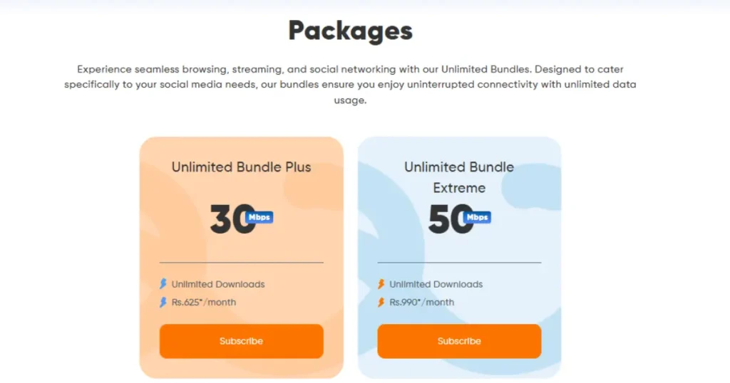 Nayatel packages, Nayatel Internet packages