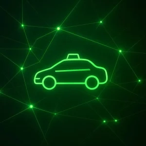Electric taxi service concept illustration with digital network connections