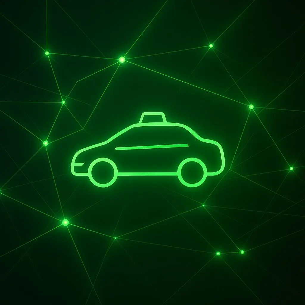 Electric taxi service concept illustration with digital network connections