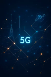 Abstract 5G network concept illustration with digital nodes and connections