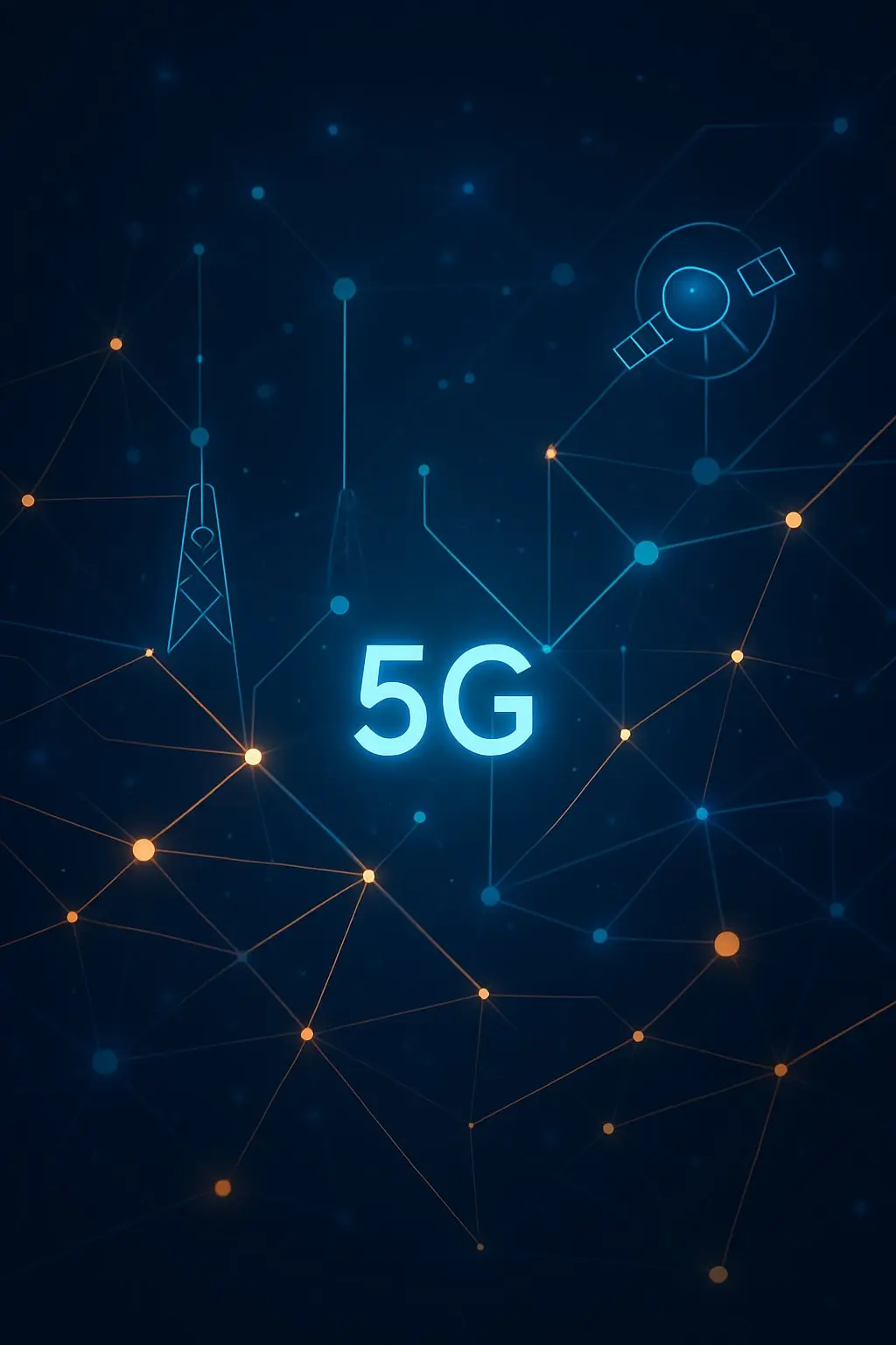 Abstract 5G network concept illustration with digital nodes and connections