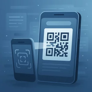 Smartphone scanning a QR code representing IRIS login security
