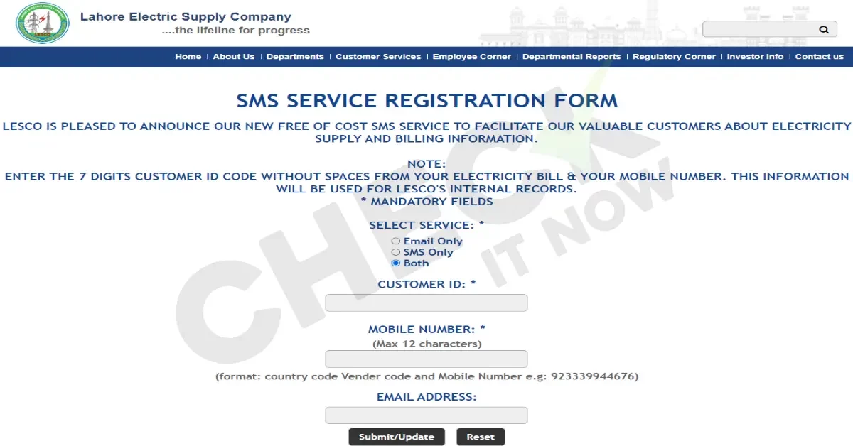 Lesco Bill SMS registration